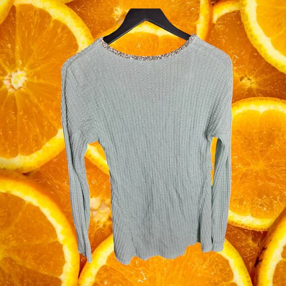 Juicy Couture Gray Rayon Blend Waffle Knit Jewel Trim V-Neck Sweater Size S - Picture 7 of 9